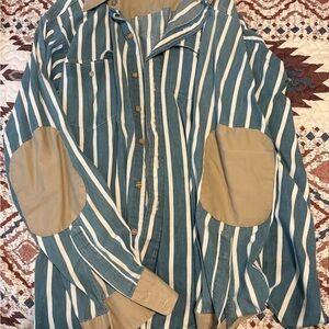 Striped Casual Button Down Shirt - Green and Tan